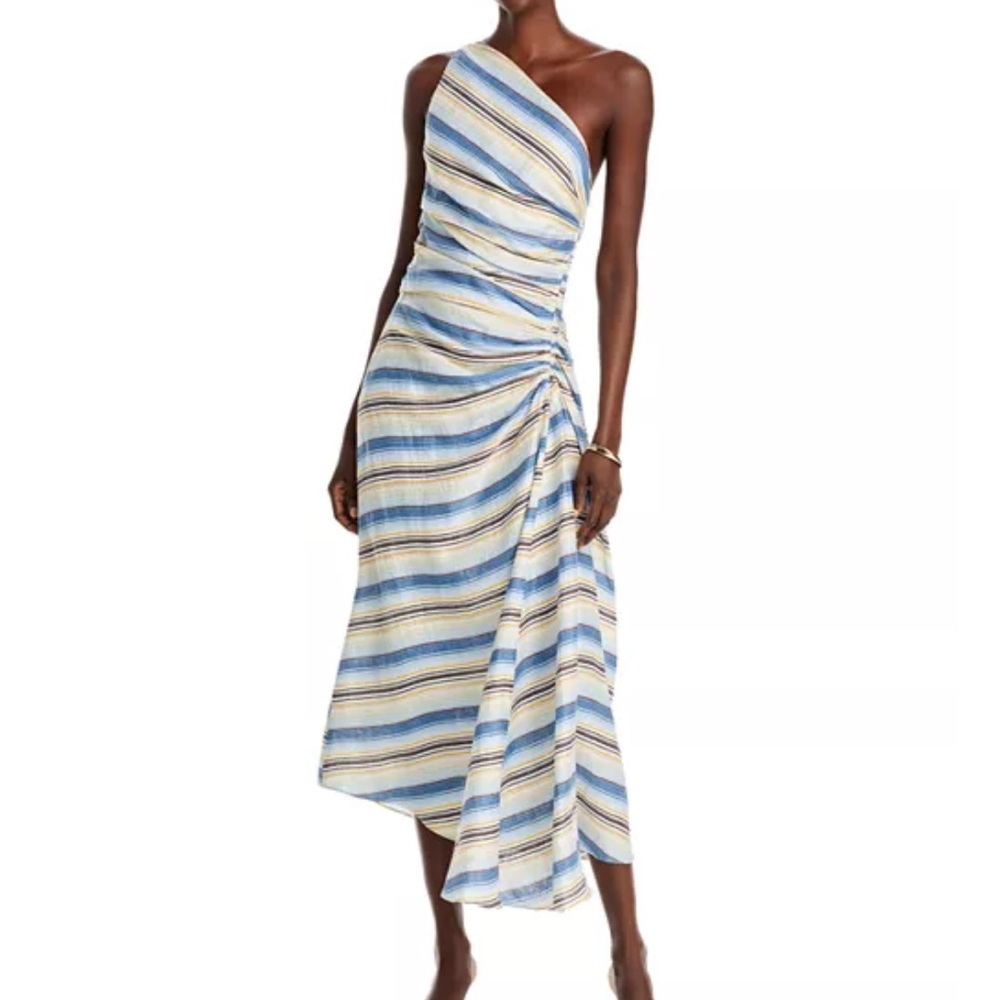 ALC Carolyn One-Shoulder Blue Striped Midi Dress - Picture 6 of 7